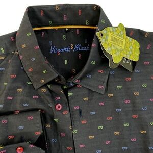 Visconti Black Shirt Mens M Black Eyeglasses All Over Print‎ Limited Edition